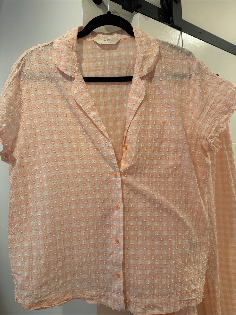 Marks & Spencer Peach Textured Two-Piece Pajama Set - Picture 2 of 4